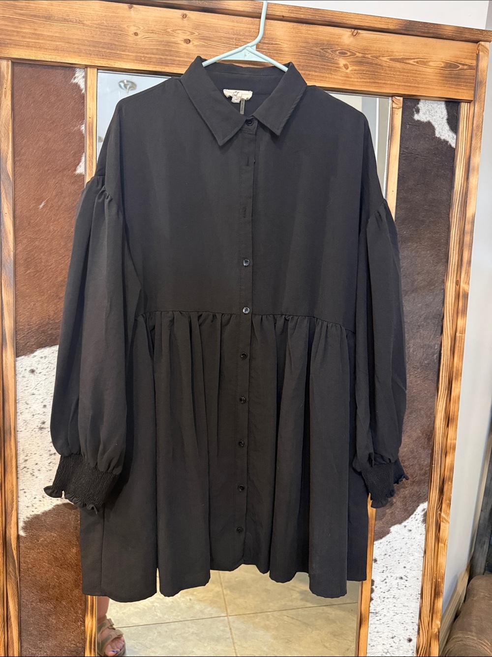 Tiered Button-Front Black Women's Dress